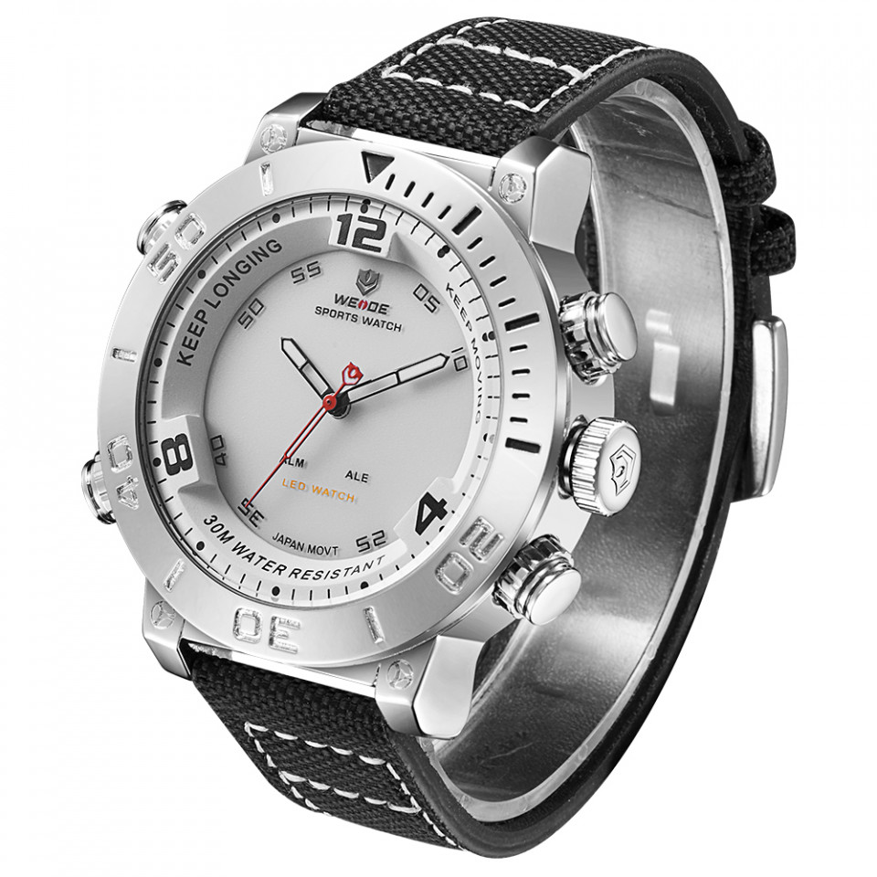 Ceas WEIDE, Quartz, Casual Sport, Alb, Curea Piele, WH6103-2C - 3 | YEO