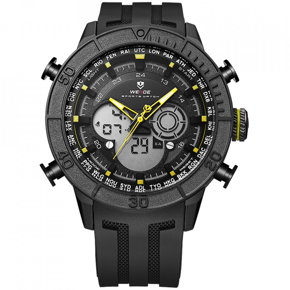 Ceas WEIDE, Quartz, Casual Sport, Galben, Curea Silicon, WH6308B-7C