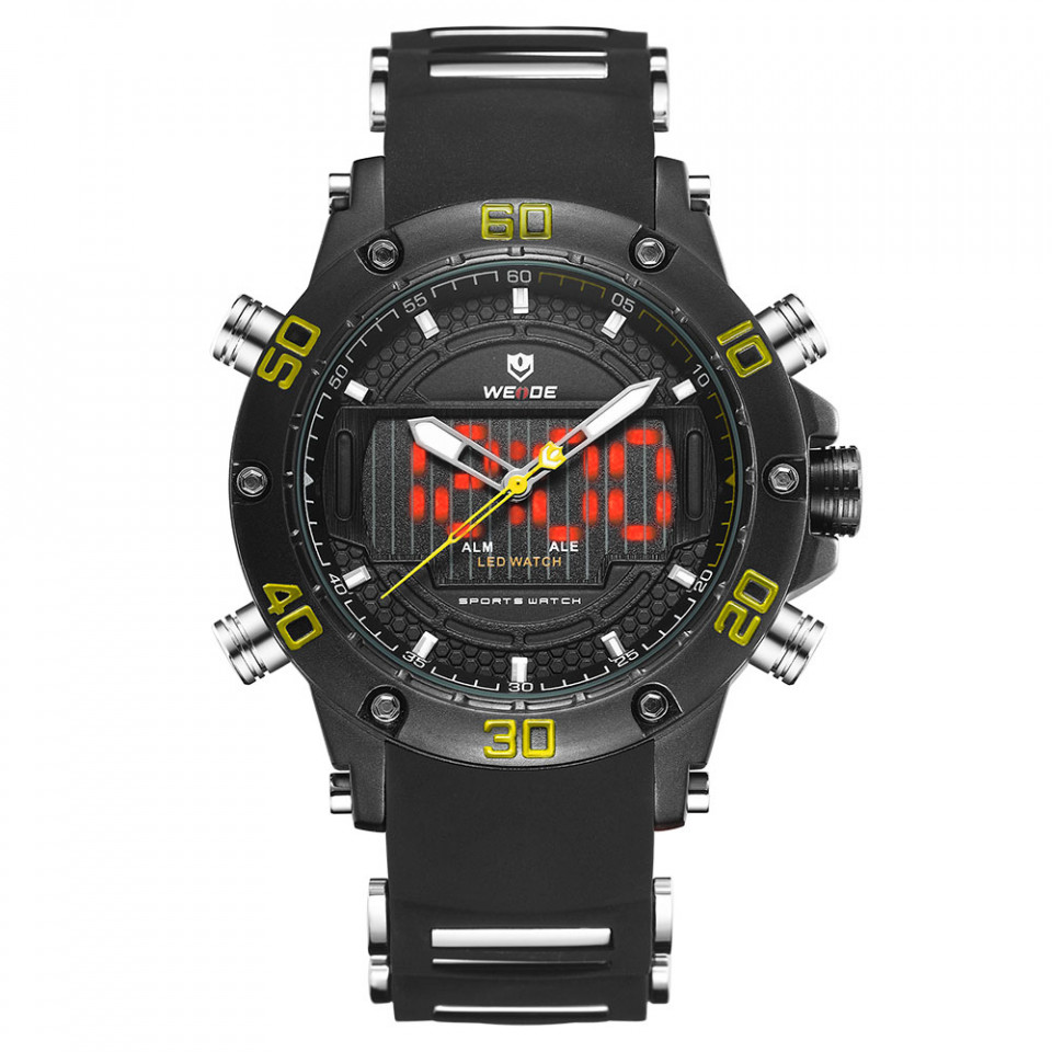 Ceas WEIDE, Quartz, Casual Sport, Galben, Curea Silicon, WH6910B-7C