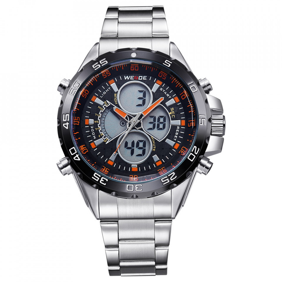 Ceas WEIDE, Quartz, Casual Sport, Orange, Curea Metalica, WH1103-3C