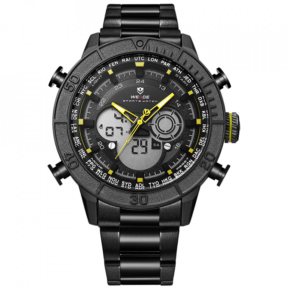 Ceas WEIDE, Quartz, Casual Sport, Galben, Curea Metalica, WH6308B-3C