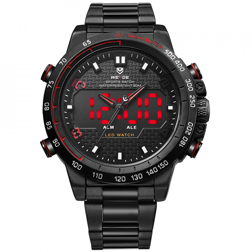 Ceas WEIDE, Quartz, Casual Sport, Rosu, Curea Metalica, WH6102B-2C