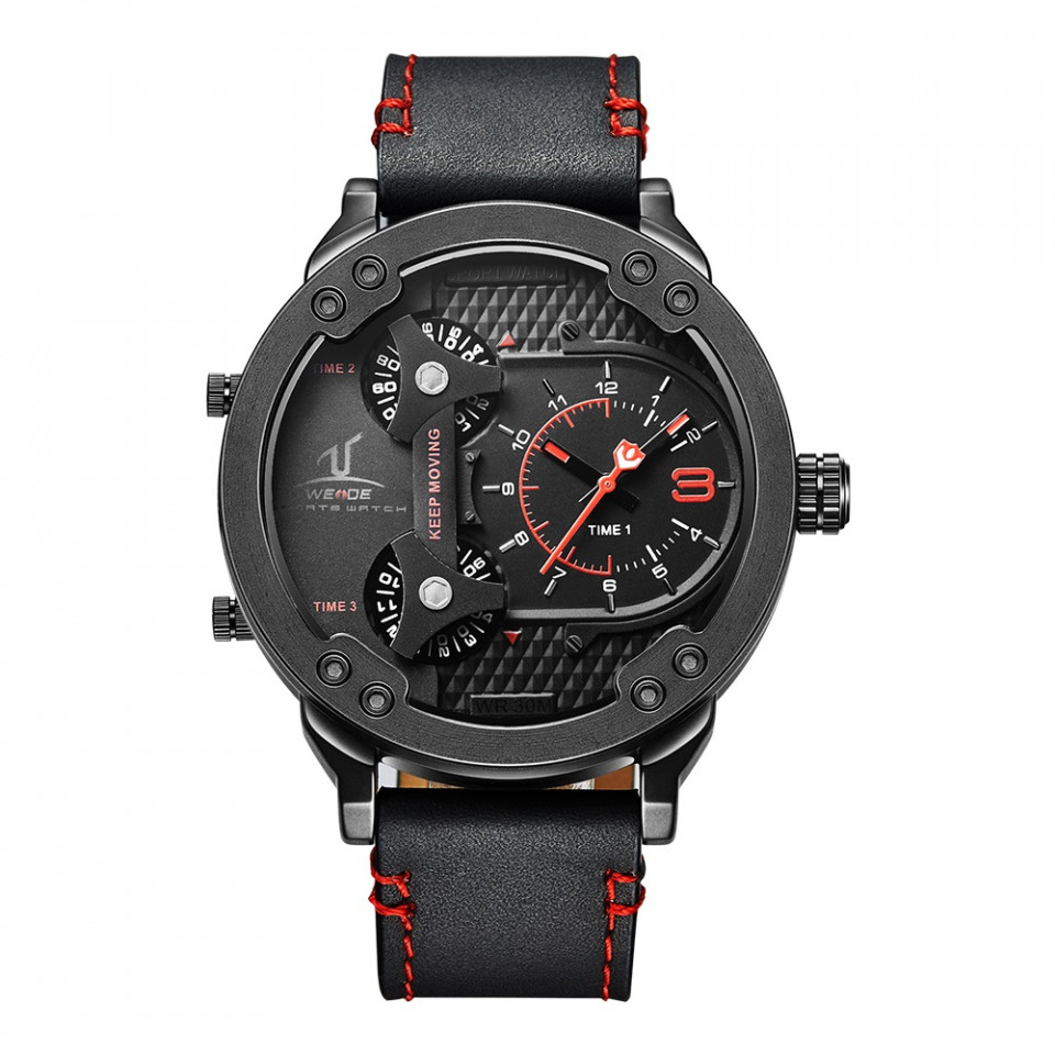 Ceas WEIDE, Quartz, Casual Sport, Rosu, Curea Piele, UV1506B-2C