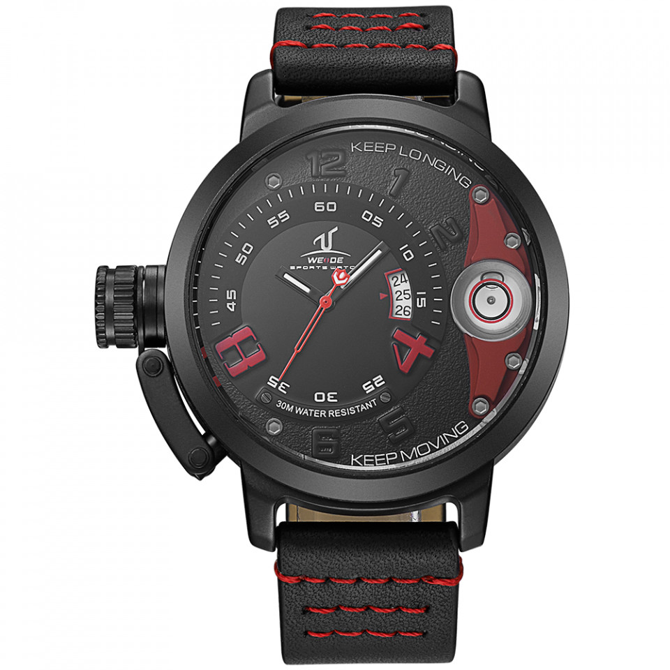 Ceas WEIDE, Quartz, Casual Sport, Rosu, Curea Piele, UV1606B-2C