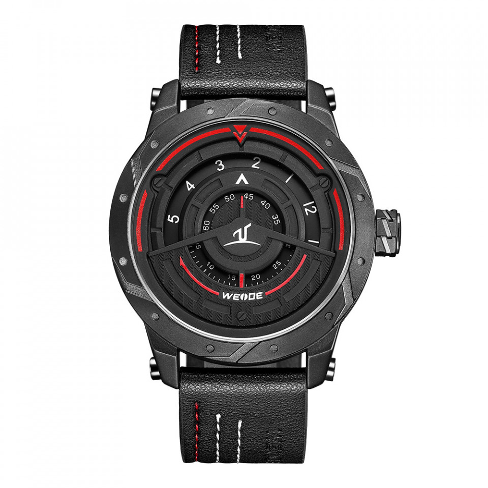 Ceas WEIDE, Quartz, Casual Sport, Rosu, Curea Piele, UV1708B-2C