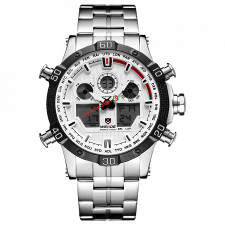 Ceas WEIDE, Quartz, Casual Sport, Alb, Curea Metalica, WH6901-2C