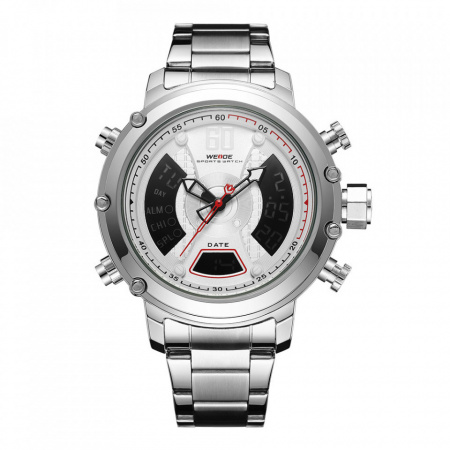Ceas WEIDE, Quartz, Casual Sport, Alb, Curea Metalica, WH6905-2C