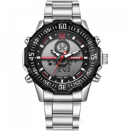 Ceas WEIDE, Quartz, Casual Sport, Rosu, Curea Metalica, WH6105-3C