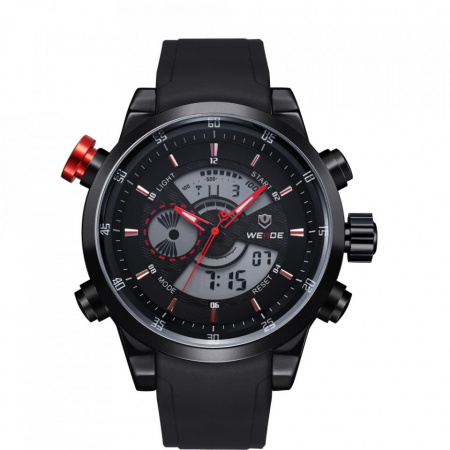 Ceas WEIDE, Quartz, Casual Sport, Rosu, Curea Silicon, WH3401B-2C