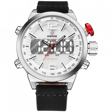 Ceas WEIDE, Quartz, Casual Sport, Alb, Curea Piele, WH6101-2C