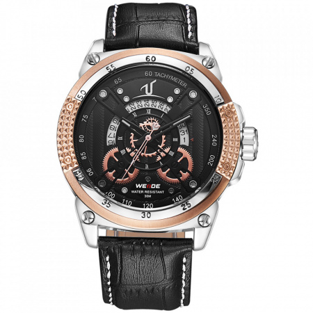 Ceas WEIDE, Quartz, Casual Sport, Auriu, Curea Piele, UV1605-6C