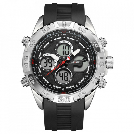 Ceas WEIDE, Quartz, Casual Sport, Negru, Curea Silicon, WH6909-3C