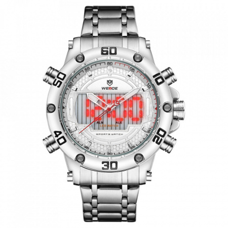 Ceas WEIDE, Quartz, Casual Sport, Alb, Curea Metalica, WH6910-2C