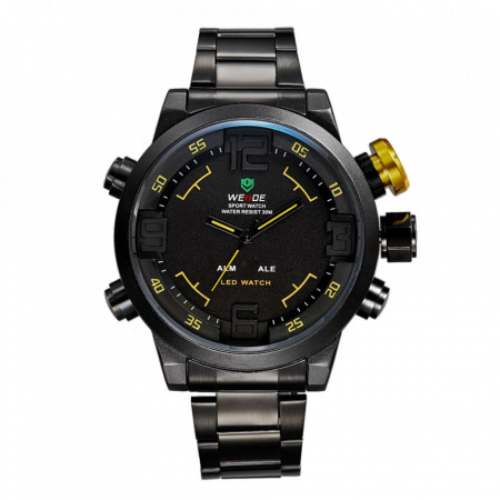 Ceas WEIDE, Quartz, Casual Sport, Galben, Curea Metalica, WH2309B-3C