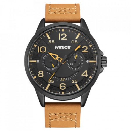 Ceas WEIDE, Quartz, Casual Sport, Maro, Curea Piele, WD008-4C