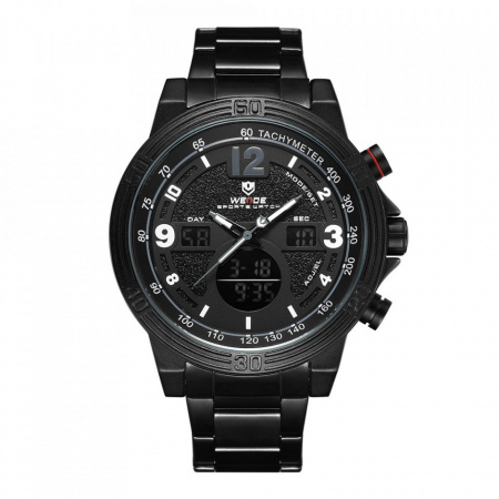 Ceas WEIDE, Quartz, Casual Sport, Negru, Curea Metalica, WH6908B-1C