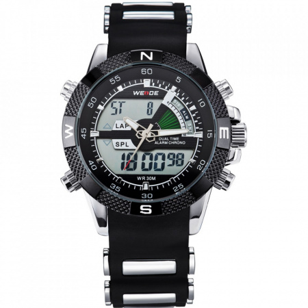 Ceas WEIDE, Quartz, Casual Sport, Negru, Curea Silicon, WH1104-8C