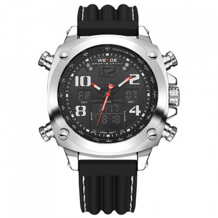 Ceas WEIDE, Quartz, Casual Sport, Negru, Curea Silicon, WH5208-1C
