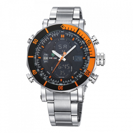 Ceas WEIDE Quartz Casual Sport Orange Curea Metalica WH5203 6C