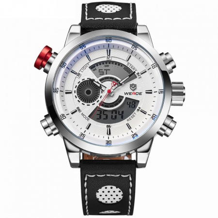 Ceas WEIDE, Quartz, Casual Sport, Alb, Curea Piele, WH3401-4C