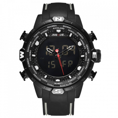 Ceas WEIDE, Quartz, Casual Sport, Negru, Curea Silicon, WH6310B-1C