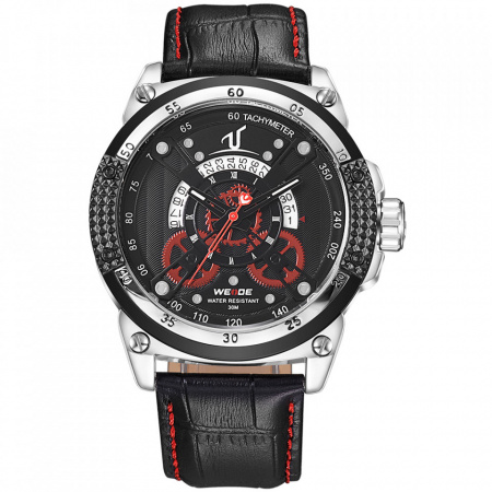 Ceas WEIDE, Quartz, Casual Sport, Rosu, Curea Piele, UV1605-3C
