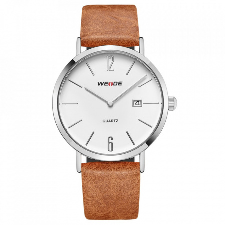 Ceas WEIDE, Quartz, Clasic, Alb, Curea Piele, WD007-2C