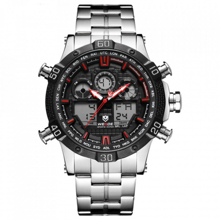 Ceas WEIDE, Quartz, Casual Sport, Rosu, Curea Metalica, WH6901-3C