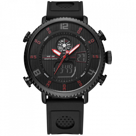 Ceas WEIDE, Quartz, Casual Sport, Rosu, Curea Piele, WH6106B-2C