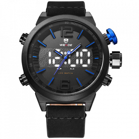 Ceas WEIDE, Quartz, Casual Sport, Albastru, Curea Piele, WH6101B-3C
