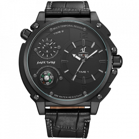 Ceas WEIDE, Quartz, Casual Sport, Negru, Curea Piele, UV1507B-1C