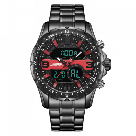 Ceas WEIDE, Quartz, Casual Sport, Rosu, Curea Metalica, WH8502B-2C