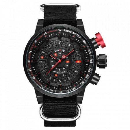 Ceas WEIDE, Quartz, Casual Sport, Rosu, Curea TextilWH7306B-2C