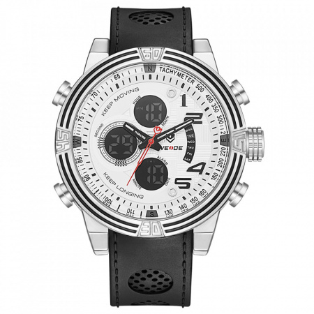 Ceas WEIDE, Quartz, Casual Sport, Alb, Curea Piele, WH5209-4C