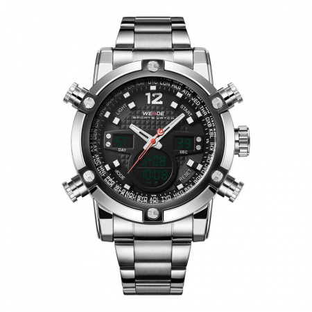 Ceas WEIDE, Quartz, Casual Sport, Negru, Curea Metalica, WH5205-1C