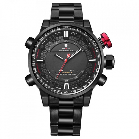 Ceas WEIDE, Quartz, Casual Sport, Negru, Curea Metalica, WH6402B-1C
