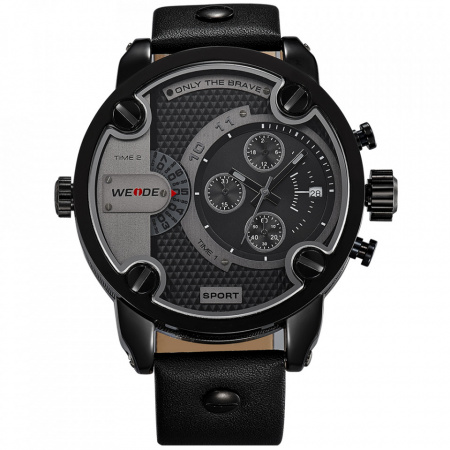 Ceas WEIDE, Quartz, Casual Sport, Negru, Curea Piele, WH3301B-1C