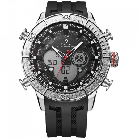 Ceas WEIDE, Quartz, Casual Sport, Negru, Curea Silicon, WH6308-3C