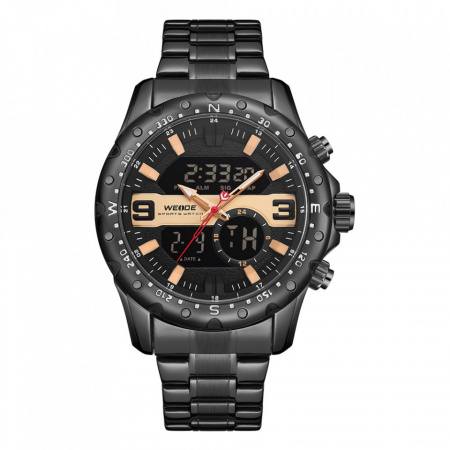 Ceas WEIDE, Quartz, Casual Sport, Auriu, Curea Metalica, WH8502B-4C