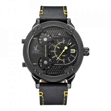Ceas WEIDE, Quartz, Casual Sport, Galben, Curea Piele, UV1506B-3C