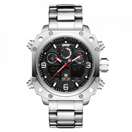 Ceas WEIDE, Quartz, Casual Sport, Negru, Curea Metalica, WH7303-1C