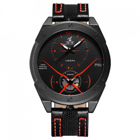 Ceas WEIDE, Quartz, Casual Sport, Rosu, Curea Piele, UV1703-2C