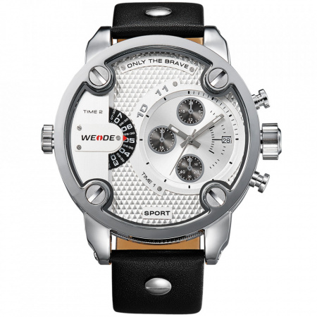 Ceas WEIDE, Quartz, Casual Sport, Alb, Curea Piele, WH3301-2C