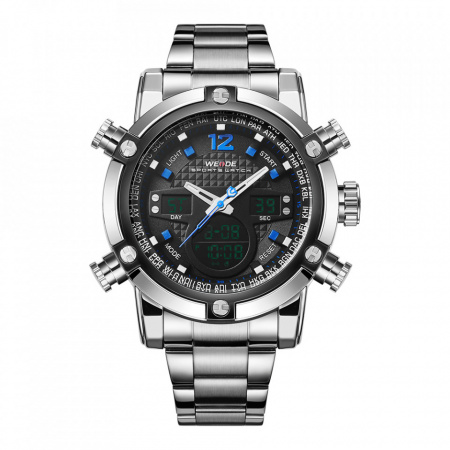 Ceas WEIDE, Quartz, Casual Sport, Albastru, Curea Metalica, WH5205-5C