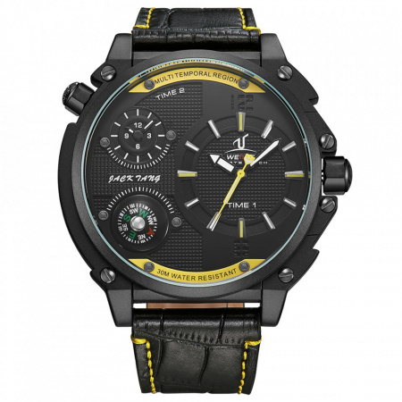 Ceas WEIDE, Quartz, Casual Sport, Galben, Curea Piele, UV1507B-3C