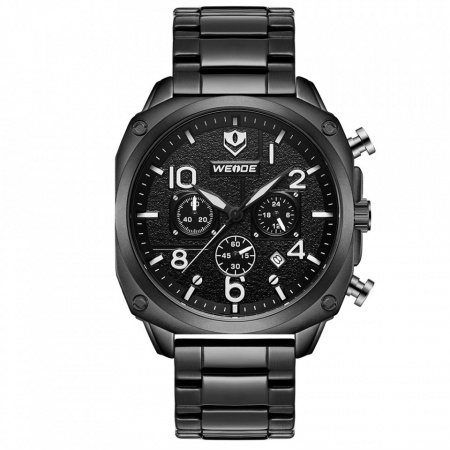 Ceas WEIDE, Quartz, Casual Sport, Negru, Curea Metalica, WD009B-1C