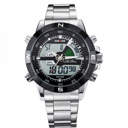 Ceas WEIDE, Quartz, Casual Sport, Negru, Curea Metalica, WH1104-1C