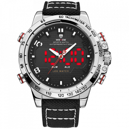 Ceas WEIDE, Quartz, Casual Sport, Negru, Curea Piele, WH6102-3C