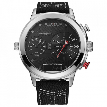 Ceas WEIDE, Quartz, Casual Sport, Negru, Curea Piele, WH6405-1C
