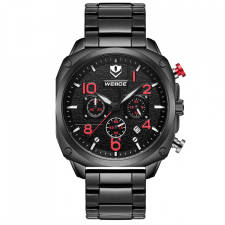 Ceas WEIDE, Quartz, Casual Sport, Rosu, Curea Metalica, WD009B-3C